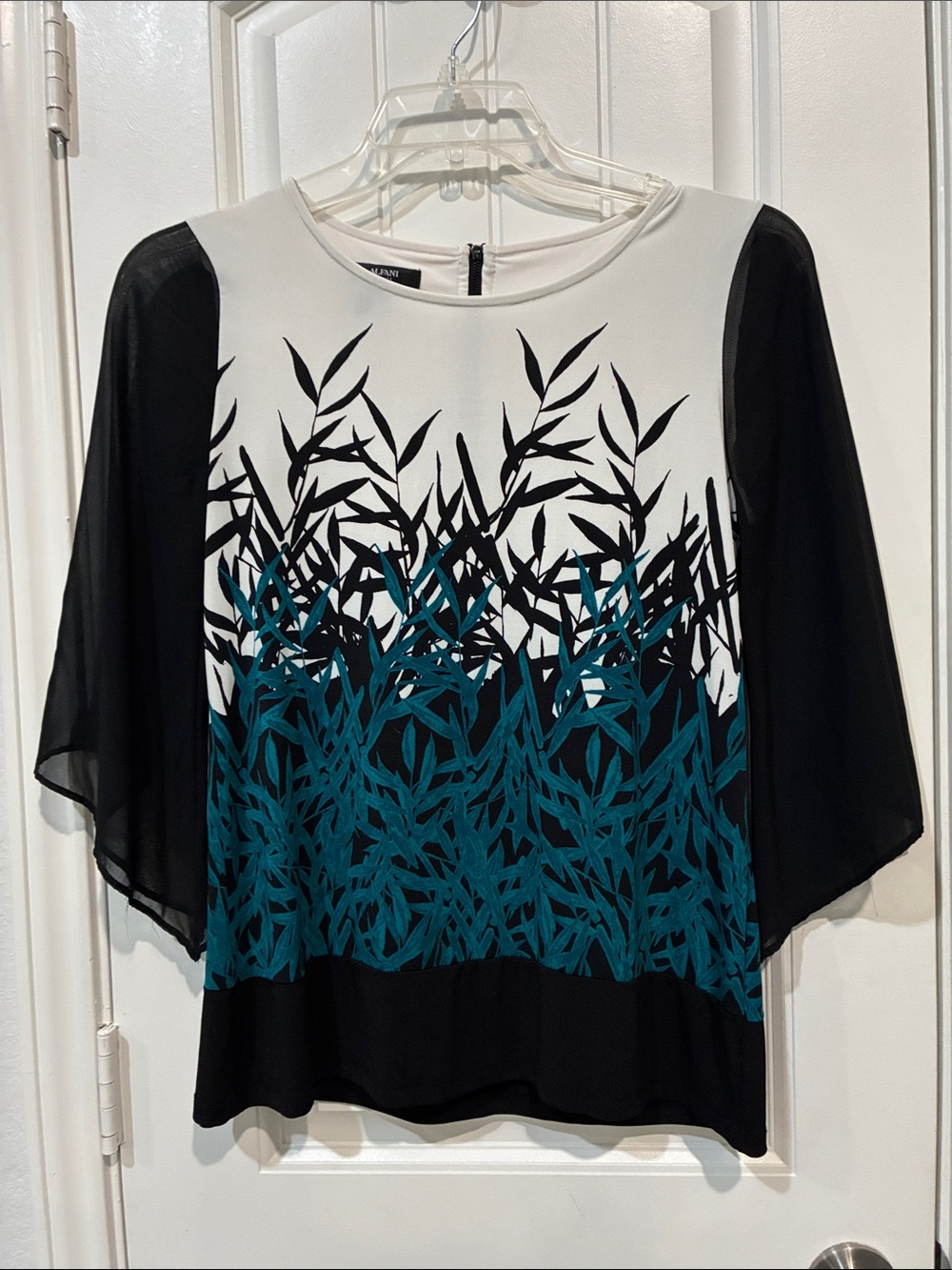 Alfani Teal, Black & White Layered Botanical Print Tunic